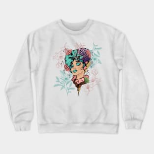 Aesthetic Summer Flower Girl | Pretty Floral Woman Art | Botanical Nature Theme | Floral Designs | Summer Gifts | Gifts for Nature Lovers Crewneck Sweatshirt